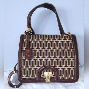 Tory Burch RARE 2011 runway leather/woven shoulder bag w/mirror EUC